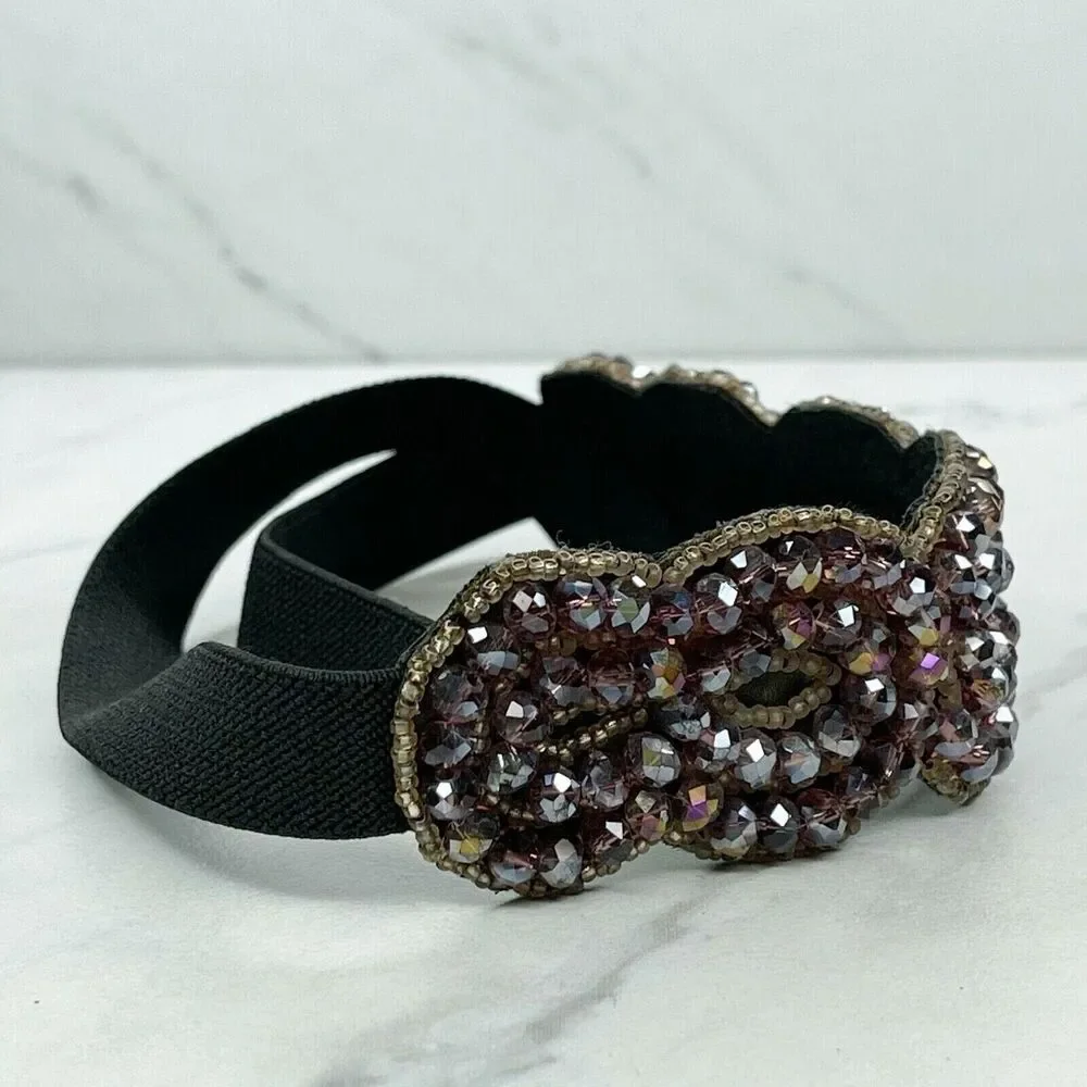 Beaded Faux Leather Stretch Belt Size Small S Womens